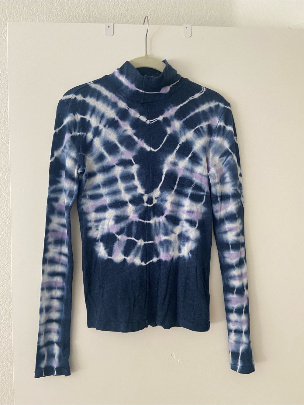 Free People Navy Tie-Dye Long Sleeve Mock Neck Top
